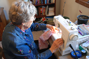 Bernice Stropes at her sewing machine